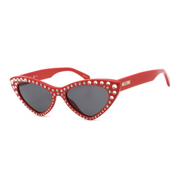 NEW Authentic Moschino Studded Cat Eye Sunglasses Red - Picture 3 of 8